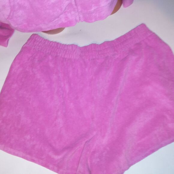 Victoria Secret PINK Lounge Set Hoodie & Shorts XL Pink Terry Cloth Zip Up Pocke - Picture 7 of 16